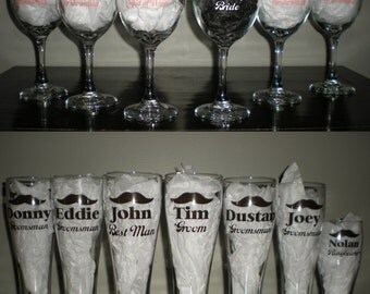 Wedding Party Wine Beer Glasses Set Bridal Gift Bridesmaids Groomsmen Tumbler Glass*Great for bachelorette & wedding parties* Glitter Option