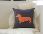 Dachshund Pillow Cover, Dog Silhouette AppliquÃ©, Dark Charcoal Grey & Orange, More Colors, Modern Chic - Doxie Wiener Dog Gift