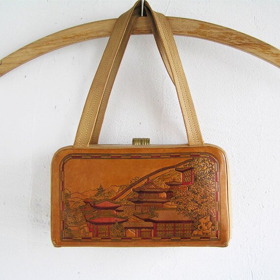 Antique leather Bag Japan tooled leather Antique by MyWealth