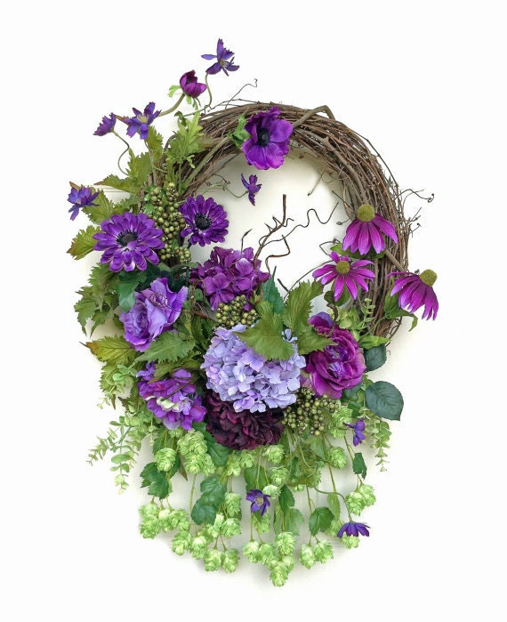 Purple Silk Floral Wreath Spring Wreath Front Door Wreath