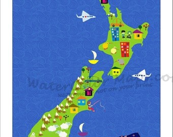 New zealand map | Etsy