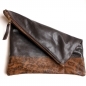 The Windward -   Chocolate Leather with Leopard Trim - Fold Over Clutch