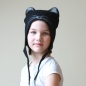 Black cat hat - felted wool cat kids hat - black white girl hat