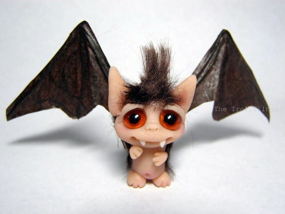 OOAK Tiny Brown Bat Trollfling Troll "Nikolas" by Amber Matthies
