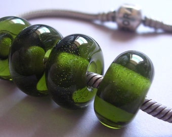 Lampwork Beads Green Handmade Glass Ericabeads Olive Green BHB European Charm Beads (4)