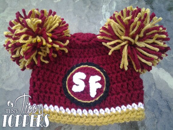 maroon pom pom beanie or Cap baby 49ers Hat girl boy poms beanie ears FRANCISCO SAN pom