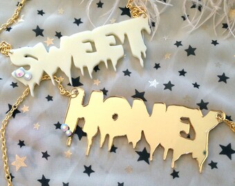 SWEET or HONEY Acrylic Necklace