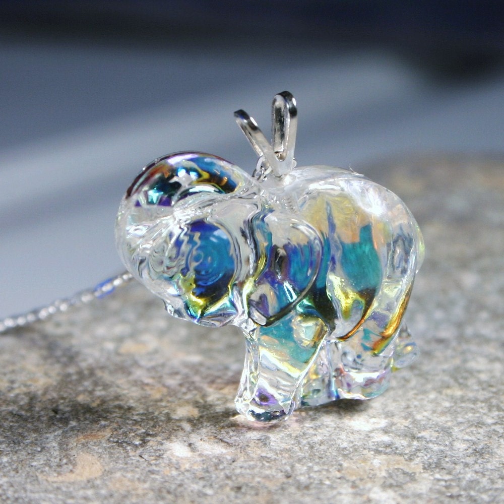 Crystal Elephant Necklace Sparkling Rainbow Clear AB Vintage