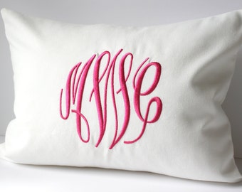 Monogram Pillow Cover. Custom Decorative Throw Pillow 12 x 16. Baby Gift. Nursery Decor. White Pillow. Neutral Home Decor. Dorm Decor