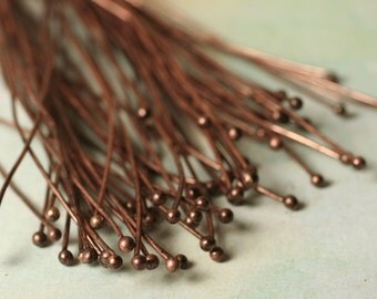 Antique copper ball pin 2mm ball 80mm long 22g thick, 30 pcs (item ID XMHC00080CDE / XMHC00080AC)