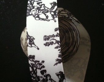 1.5 Yards - Toile - black on white Grosgrain Ribbon 1.25 inch