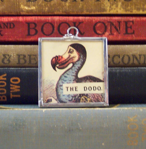 The Dodo Bird - Alice in Wonderland Soldered Glass Pendant with Vintage Tenniel Illustration - Dodo Pendant - Literary Jewelry - Book Charm