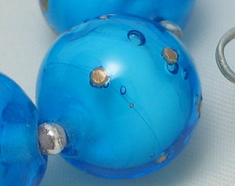 Handmade Glass Lampwork Beads,filler beads, 11mm, Dark Aqua/Silver