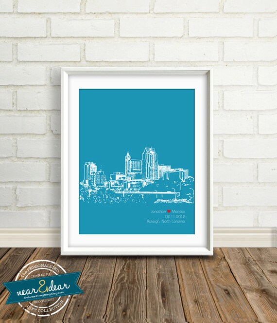 Gift : Custom Wedding City Skyline Print - 8x10  Raleigh, North ...