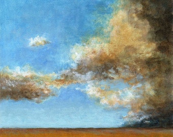 Landscape Painting Original on Canvas 8x8 Field Prairie Rain Clouds and Blue Sky