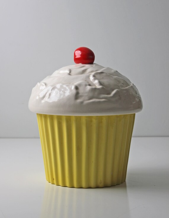 yellow cupcake ceramic canister or cookie jar