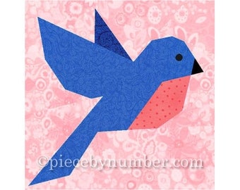 Bluebird quilt block pattern, bird quilt patterns, animal quilt patterns, paper piecing quilt patterns, bird quilt block, PDF quilt patterns