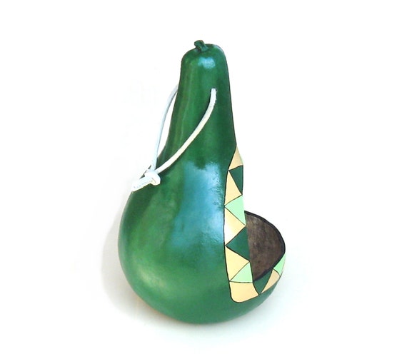 Painted Gourd Birdfeeder Green Cream Natural by Midnightcoiler