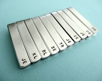 Set of 10 Personalized Tie Bars - Initials - Custom stamped Tie clips