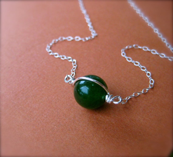 Simple Jade Necklace, Silver and Green Necklace, Green Stone, Everyday Jewelry