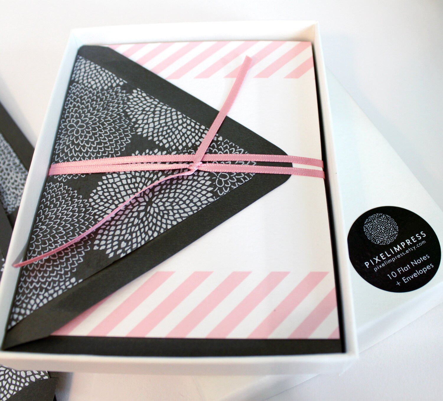 SALE 50 OFF Boxed Stationery Set Pink Striped Notes