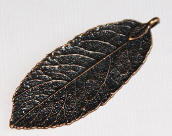 4 pcs of Antique Copper leaf pendant 20x50mm