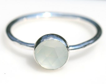 Pale Green Chalcedony Ring, Rustic Silver Ring, Green Ring, Size 4.5 Ring, Thin Stacking Ring, Chalcedony Ring, Green Maggie McMane Designs