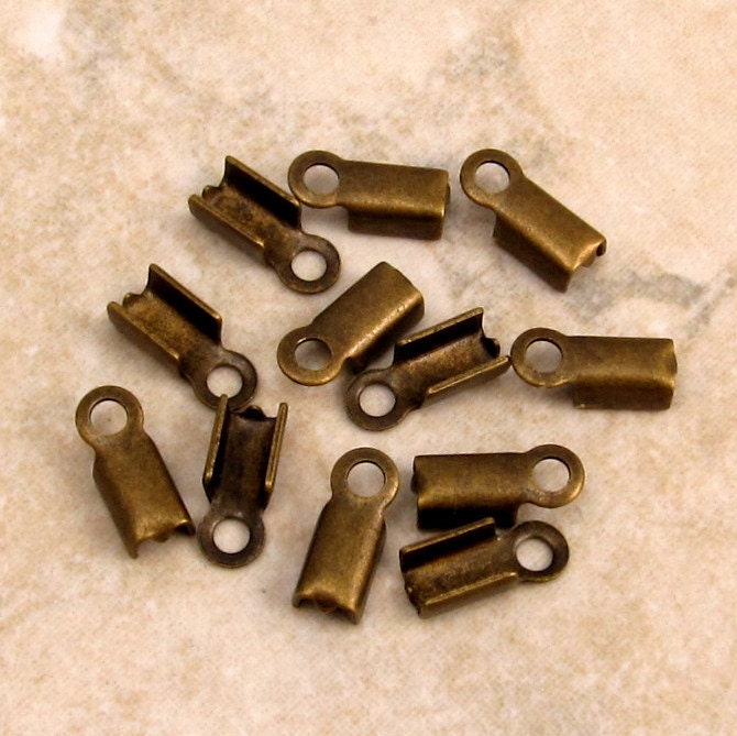 Fold Over Crimp Cord End With Loop 2 MM Antique Brass 12