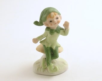 Vintage Pixie Figurine Mushroom Christmas Elf