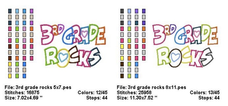Download 3rd Grade Rocks Applique Designs 5x7 and 8x11 by ...