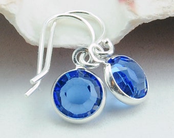 Custom Birthstone Earrings - September Birthstone Earrings - Sapphire Earrings - Personalized Gift - Sterling Silver - Swarovksi Crystal