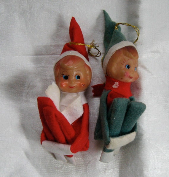 Vintage Two FELT CHRISTMAS ELF Tree Ornaments by vintagous on Etsy