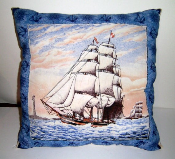 Tall Ship Pillow Sail Boat Pillow Tall Ship by CarriesCraftStore