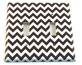 Double Light Switch Cover Wall Decor Switchplate Switch Plate in Black Chevron (150D)