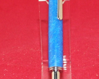 Hand-turned blue acrylic seam ripper with chrome fittings