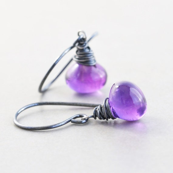 Purple Amethyst Dangle Earrings, Purple Gemstone Drop Earrings, February Birthstone