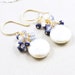 Coin Pearl Dangle Earrings, Sapphire Pearl Earrings, June Birthstone, September Birthday