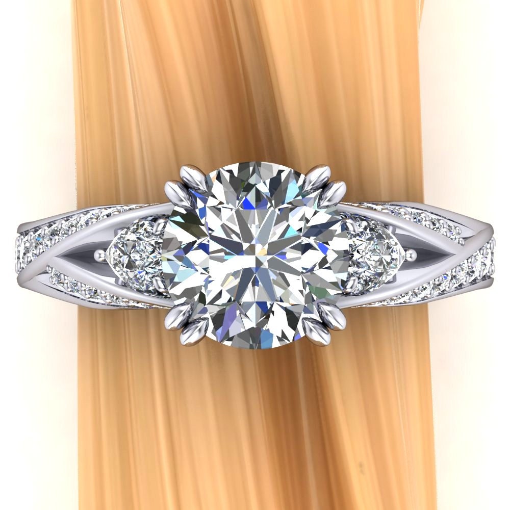 Platinum Diamond Engagement Ring 2 Carat 3 Stone Ring with