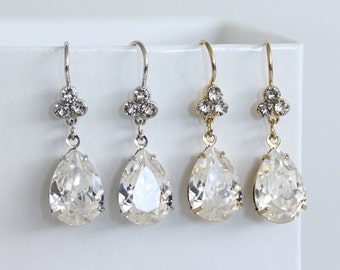 Bridal Earrings Swarovski Crystal Teardrop Earrings Simple Wedding Earrings Gold or Silver Bridesmaid Earrings Wedding Jewelry JANE