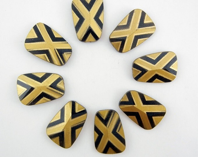 8 Large Tribal Gold Design Stenciled Acrylic Beads Double Sided
