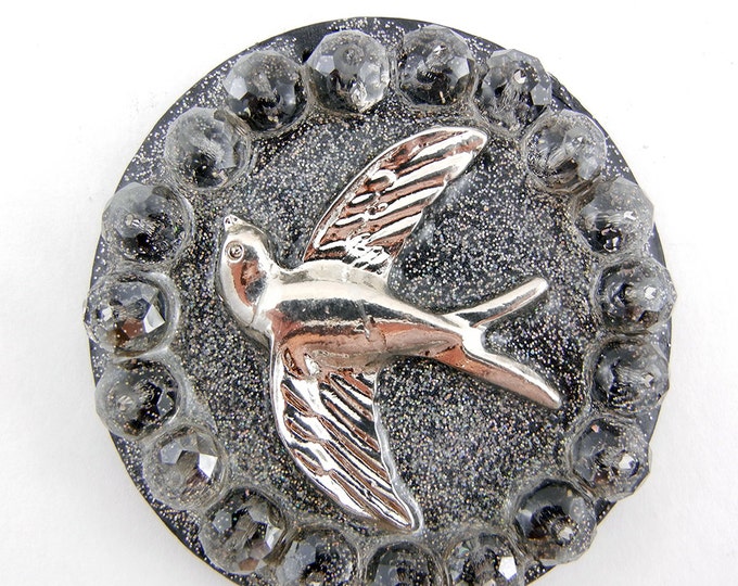 Large Round Resin Silver-tone Flying Bird Pendant