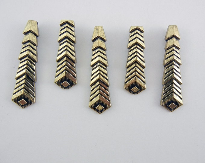 Set of 5 Slide Charms Art Deco Arrow Design Antique Gold-tone