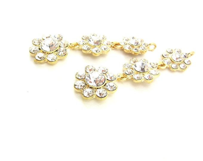 Pair of Gold-tone Flower Drop Rhinestones