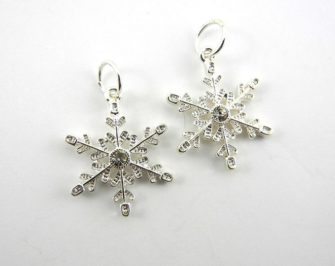 Pair of Bright Silver-tone Snowflake Charms