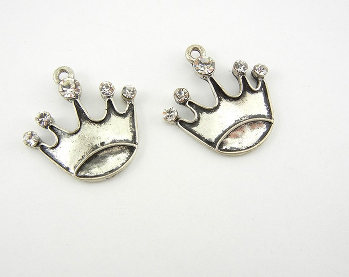 Pair of Antique Silver-tone Rhinestone Crown Charms