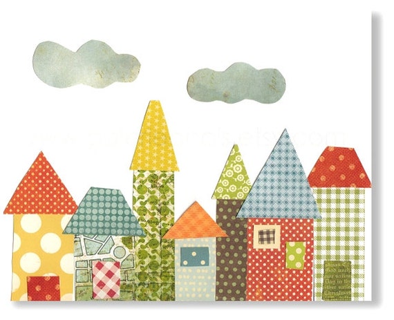 Baby Room Decor - baby nursery print - childrens art print - kids room decor - children print - houses - Colorful Neighborhood print by GalerieAnais