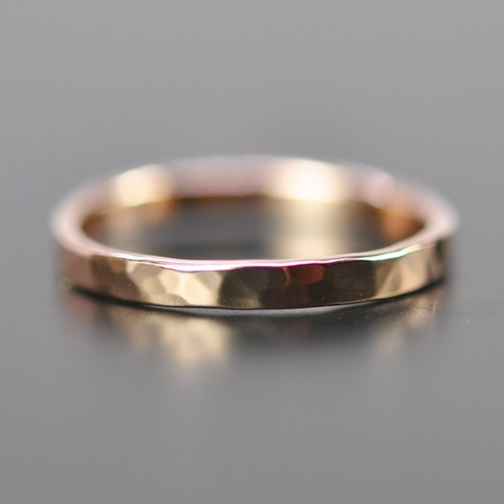 Hammered Rose Gold Ring 14K Rose Gold 2mm Band By Seababejewelry   Il 570xN.473626312 H7f3 