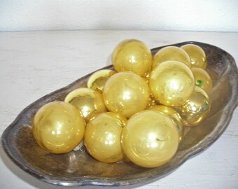 soft gold Christmas ornaments - vintage glass balls - shabby cottage chic - set of 14 ornate hollywood regency bulbs