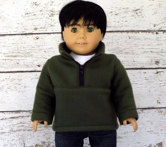 18 inch Boy Doll Clothes Green Fleece Pullover Jacket zip