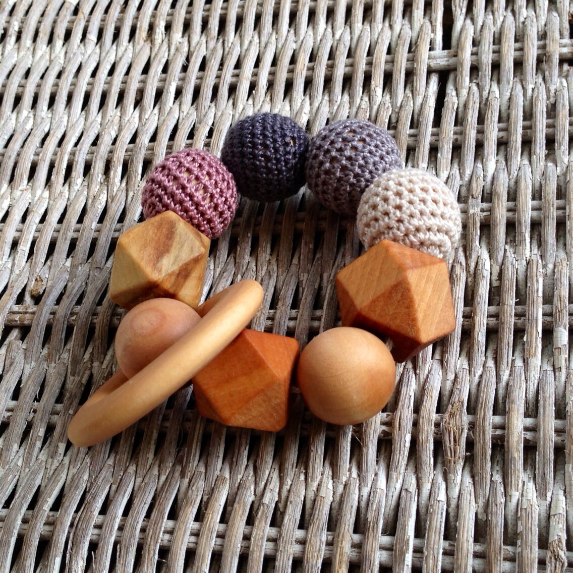 Crochet and Wood Teething Toy by OhJustDandy on Etsy